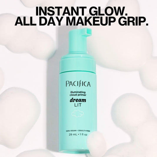 Pacifica Dreamlit foam dispensed on hand demonstrating airy texture and easy spread