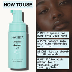 Pacifica Dreamlit under foundation demonstration illustrating longer-lasting makeup benefit