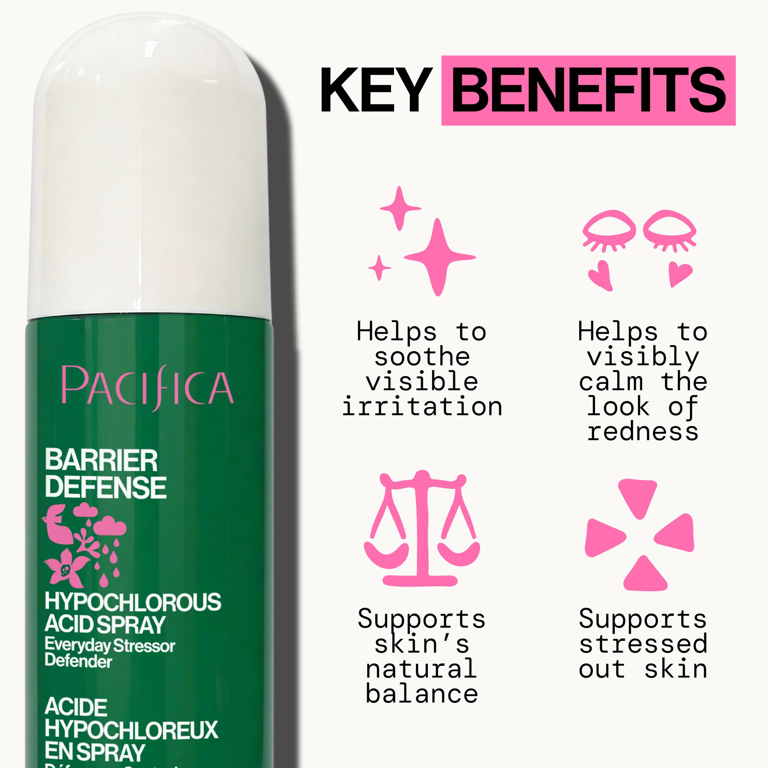 Pacifica fine mist dispersing onto skin to refresh and soothe irritated areas