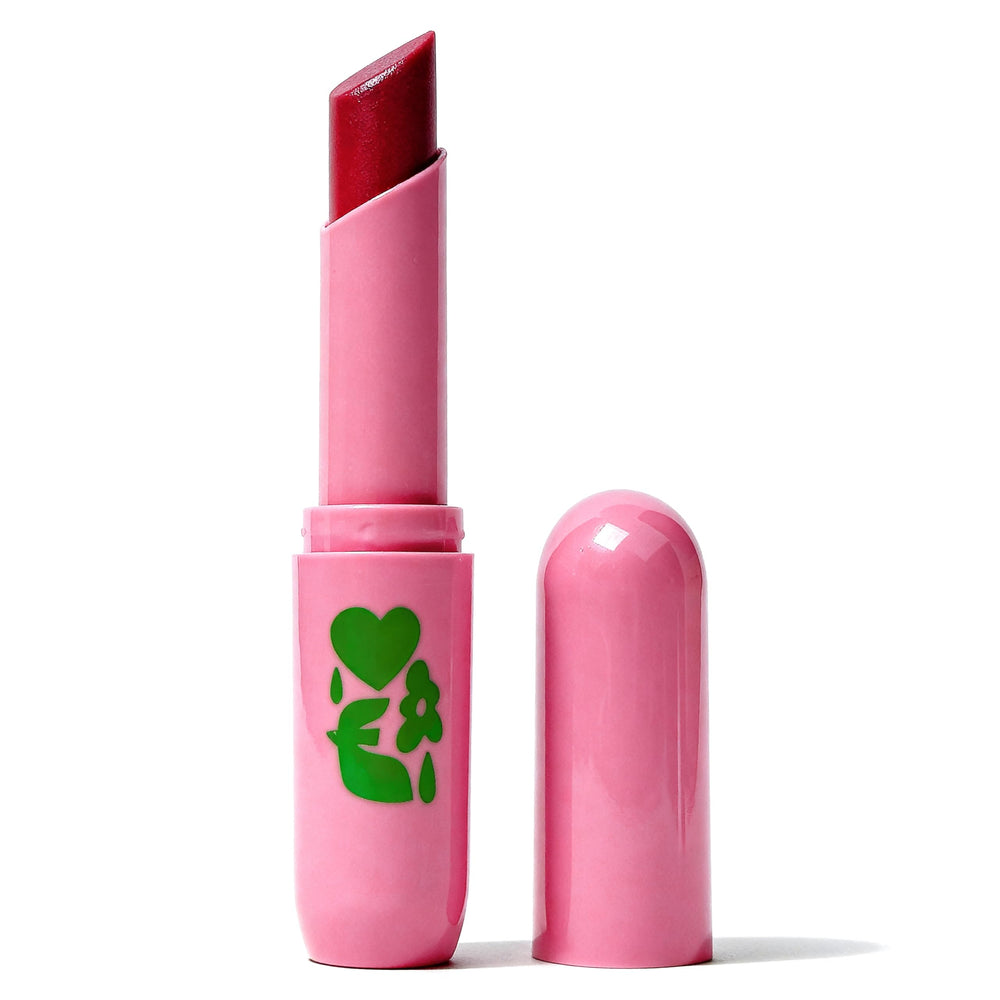 Open lid with glossy Pacifica product showing sweet strawberry scent appeal