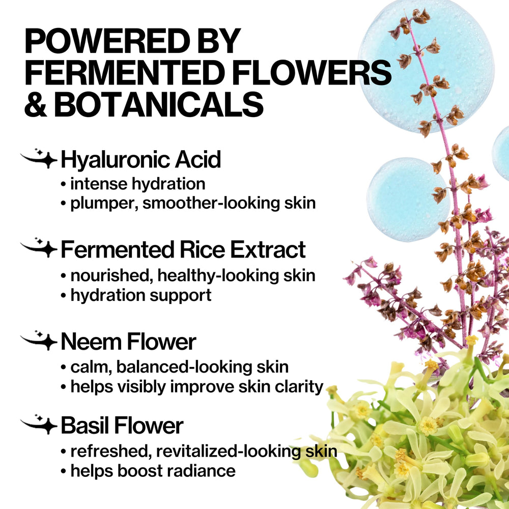 Pacifica Flower Fix bottle beside sunflower and chamomile, emphasizes nourishing botanical support