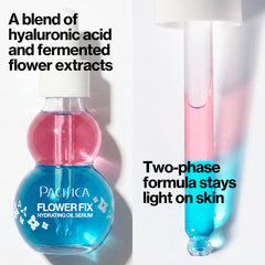 Pacifica Flower Fix in-hand application with drops on skin, shows fast moisturizing benefit