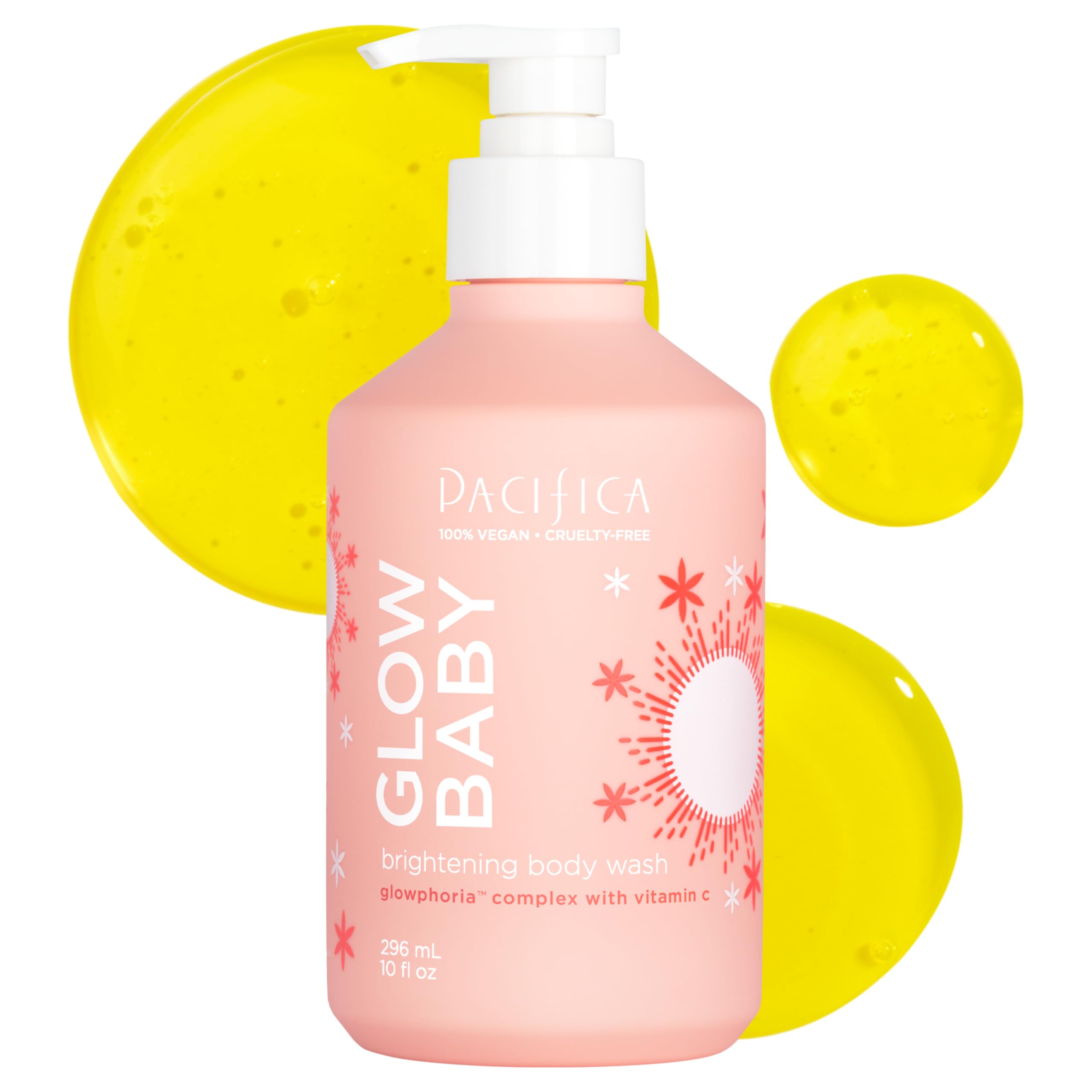 Pacifica front packaging showing glow baby brightening body wash benefits