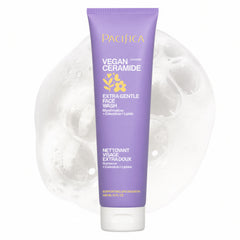 Pacifica front packaging showing vegan ceramide face wash and benefits