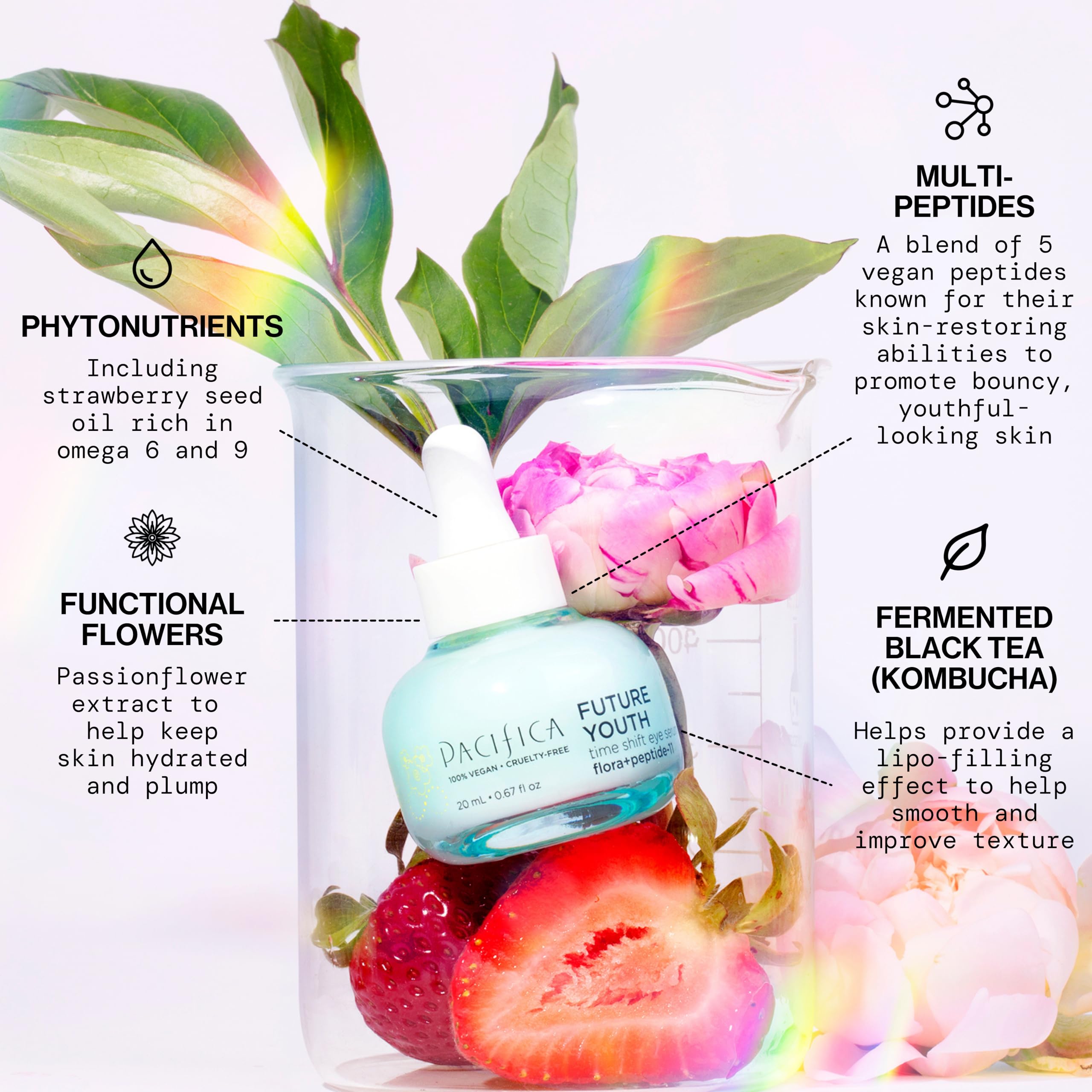 Pacifica applied under eye by fingertip showing targeted placement, reduces crepey texture