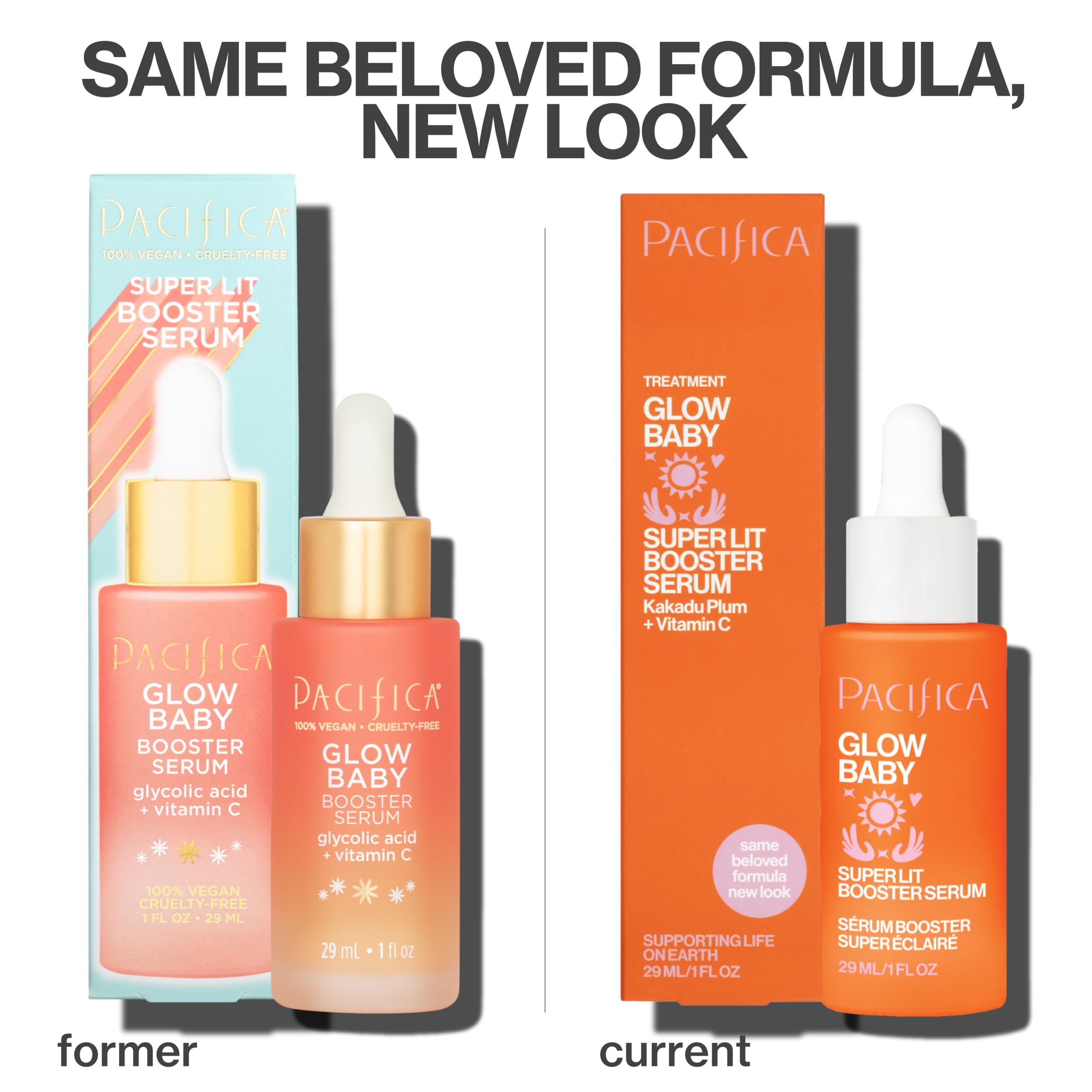 Pacifica Glow Baby illustrative before and after scheme showing tone improvement