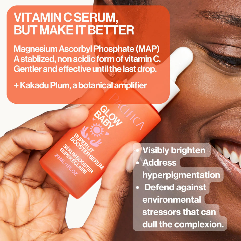 Pacifica Glow Baby dropper dispensing serum highlighting smooth texture