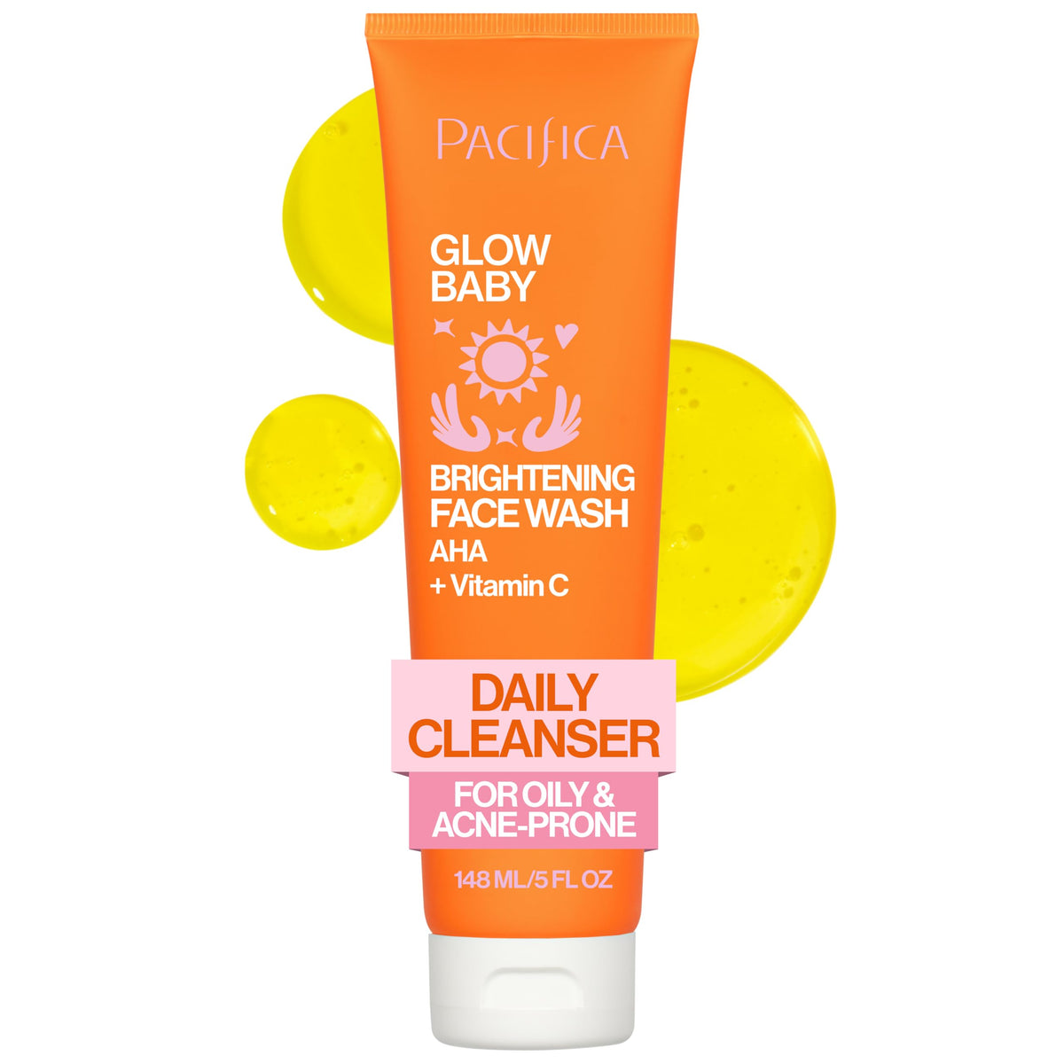 Pacifica Glow Baby facial cleanser front packaging shows label and brightening benefit