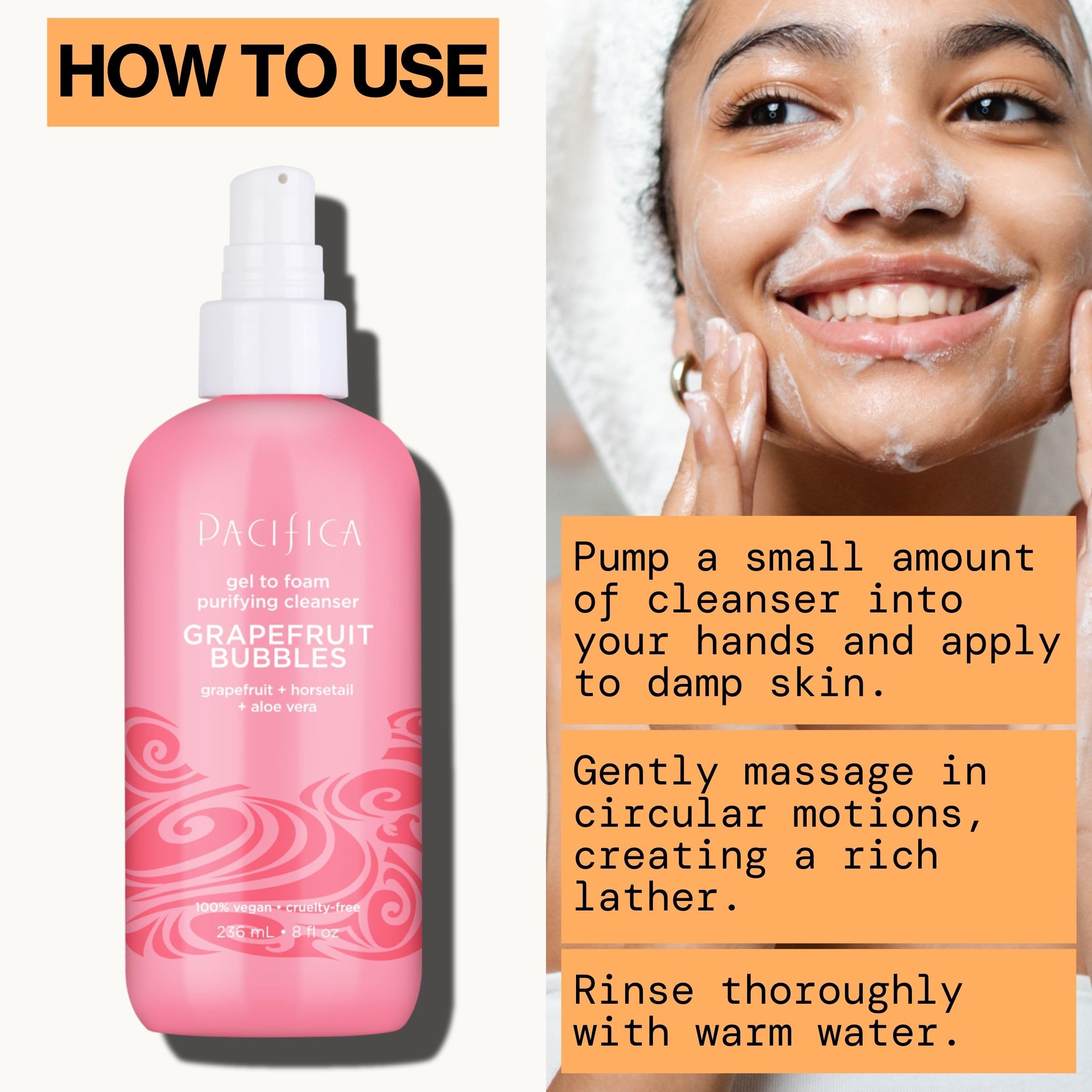 Pacifica ingredients flatlay with grapefruit and aloe illustrating natural benefits
