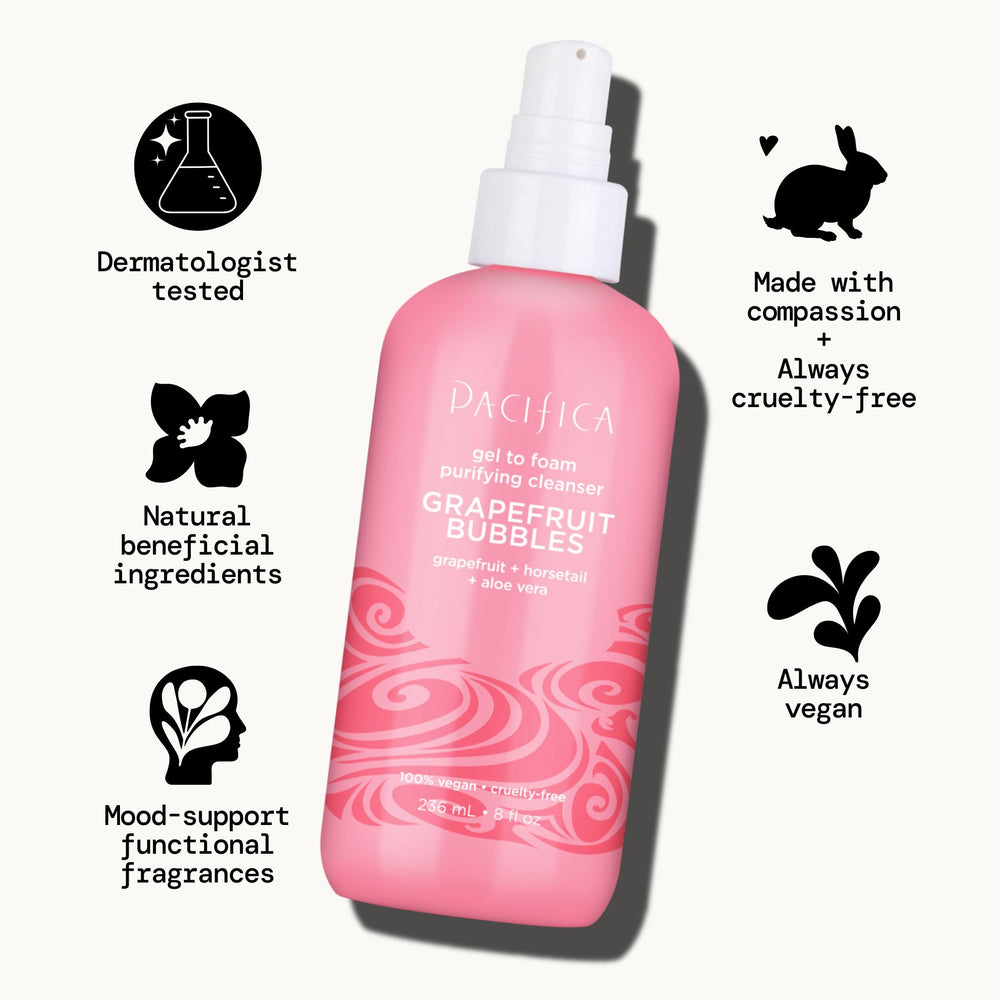 Pacifica product on morning vanity showing energizing grapefruit scent benefit