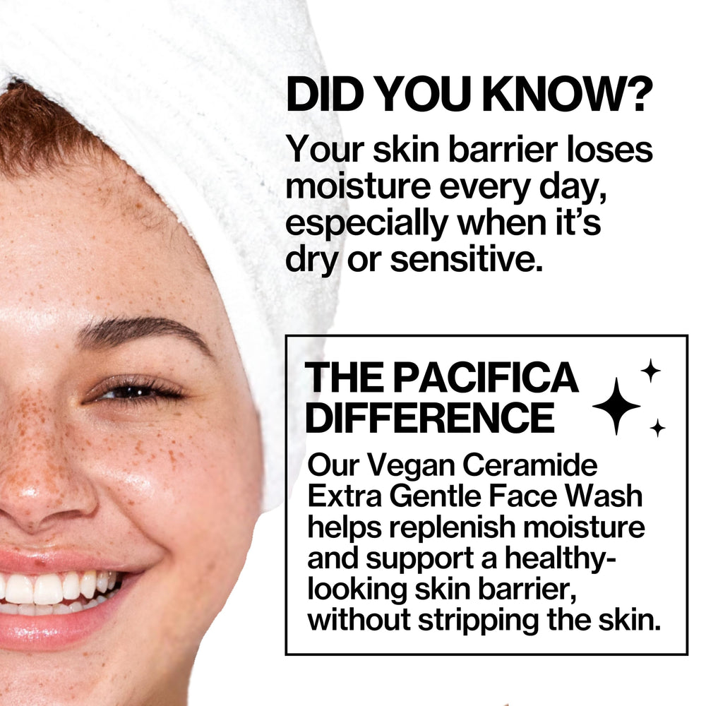 Pacifica hand applying cleanser to wet face conveying easy daily use benefits