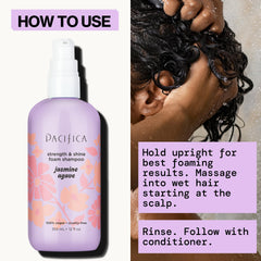 Pacifica in-shower use demonstrating foam coverage and scent uplift