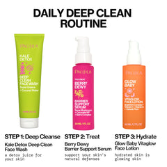 Pacifica kale detox on bathroom counter illustrating part of daily routine