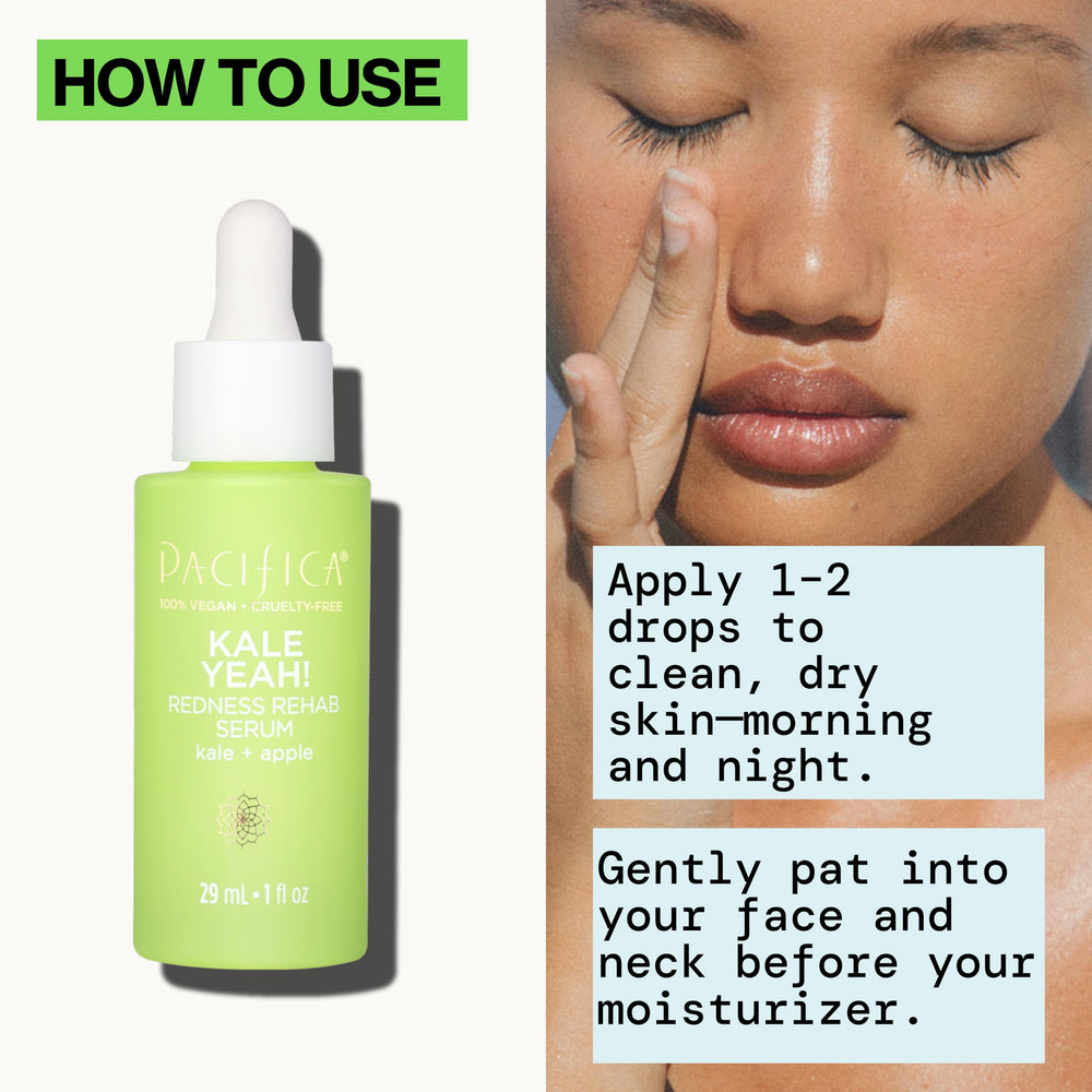 Pacifica serum applied on skin showing reduced redness benefit
