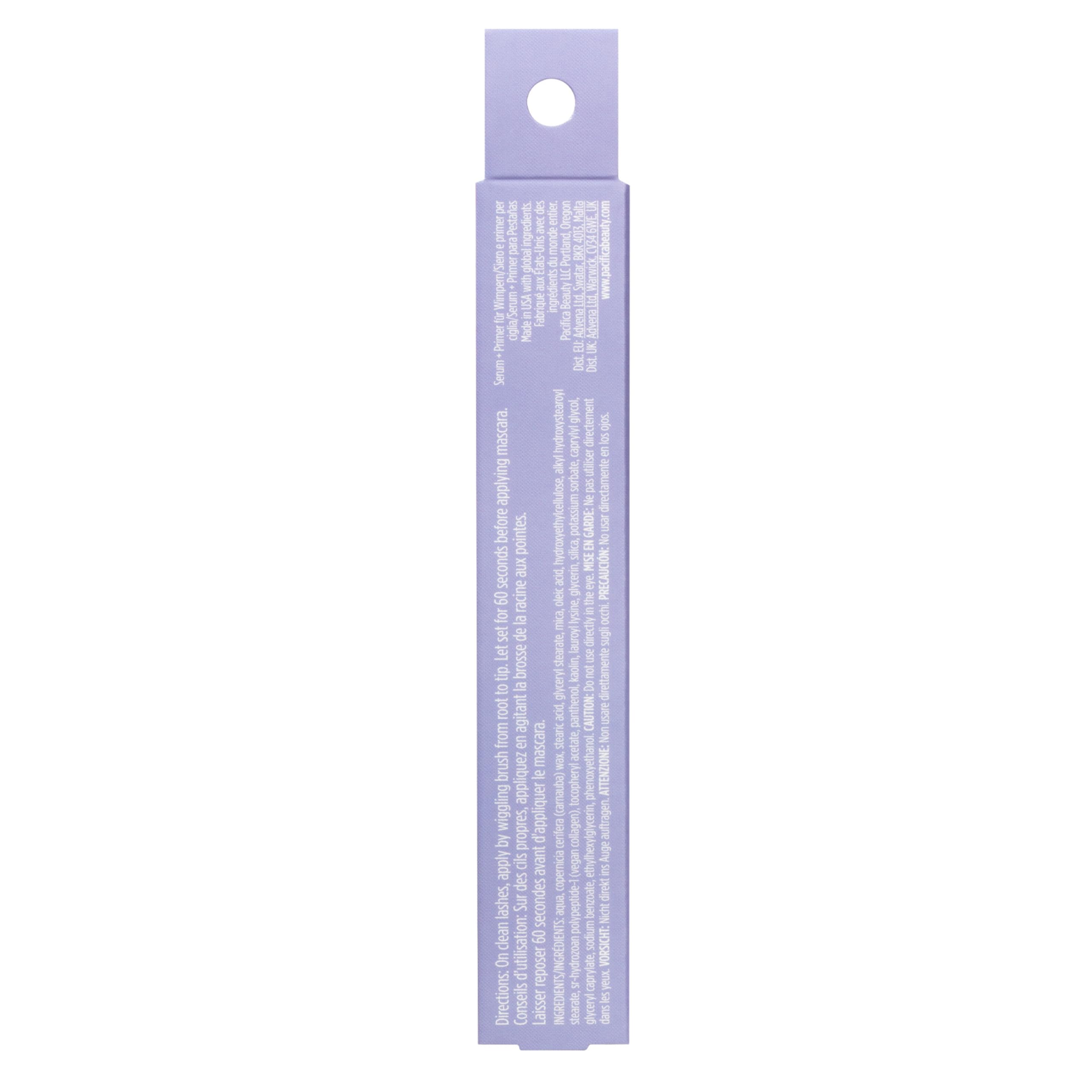 Pacifica mascara primed lashes with mascara showing amplified volume and hold
