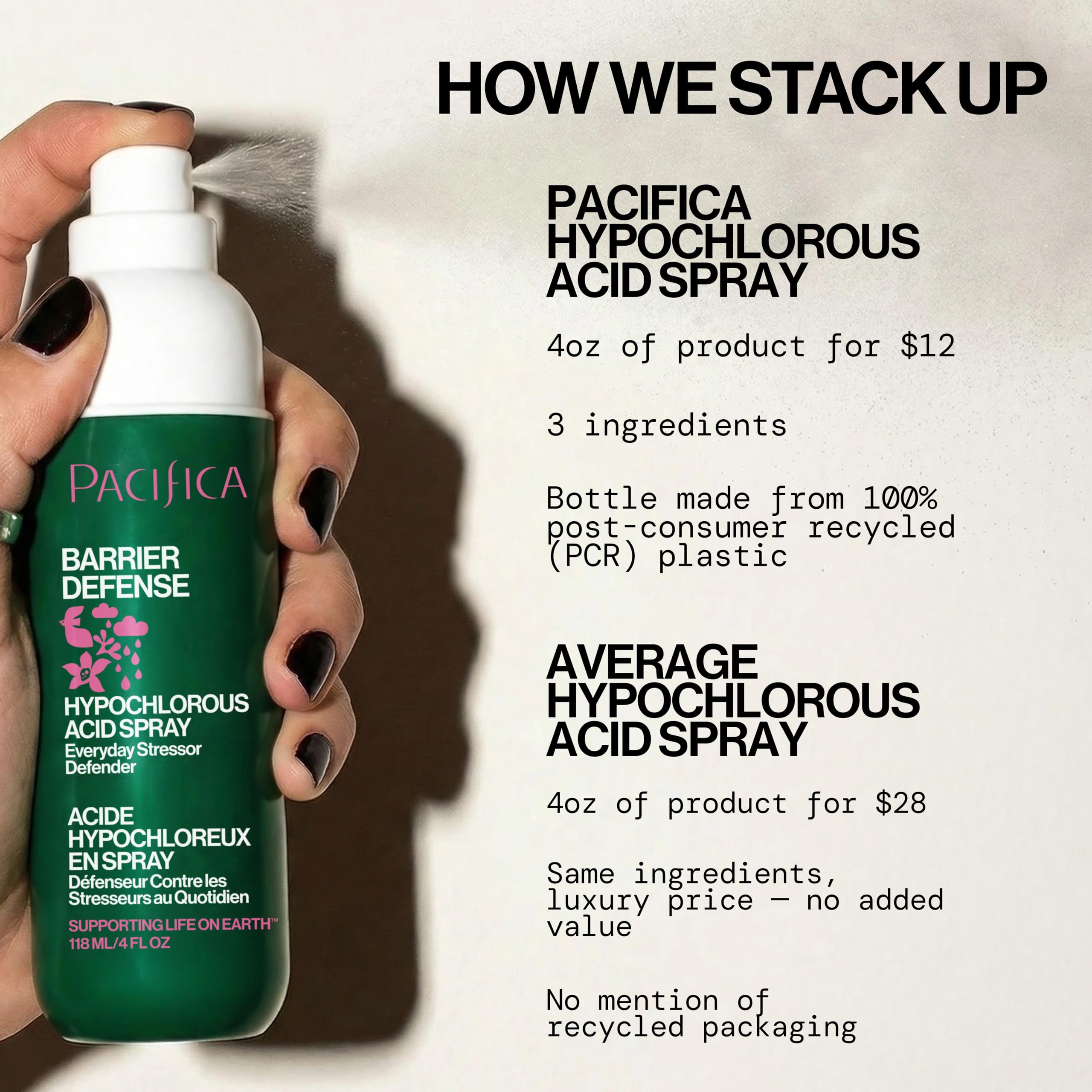 Pacifica mist applied to neck and décolletage to calm redness and promote comfort