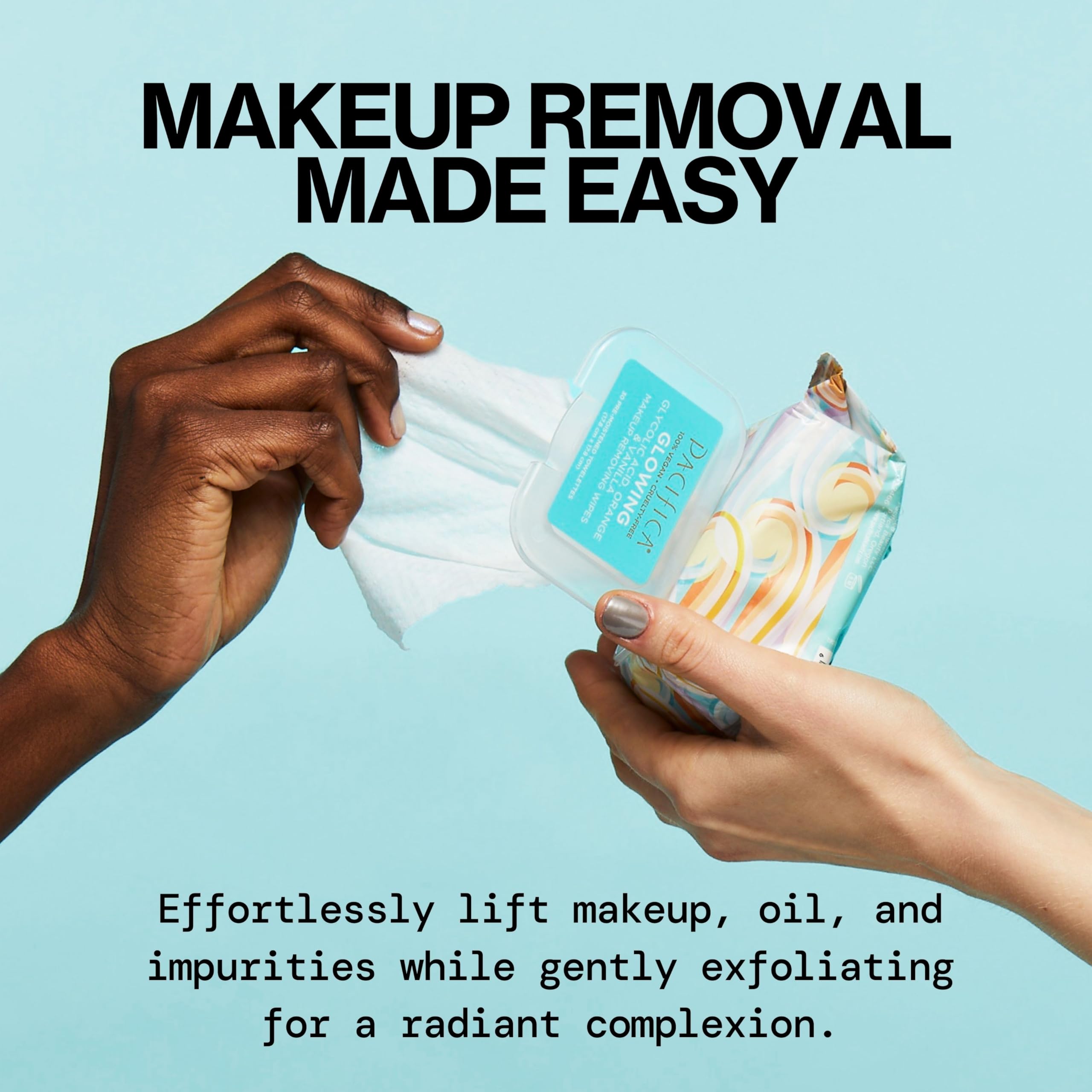 Pacifica open wipe close-up demonstrating moist towelette and soft texture