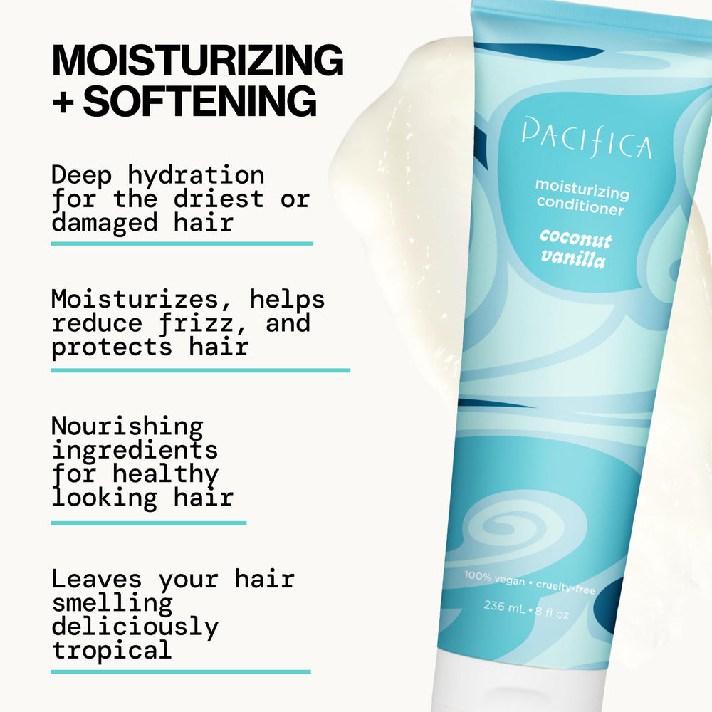 Pacifica creamy conditioner texture close-up demonstrating rich hydration and smooth application