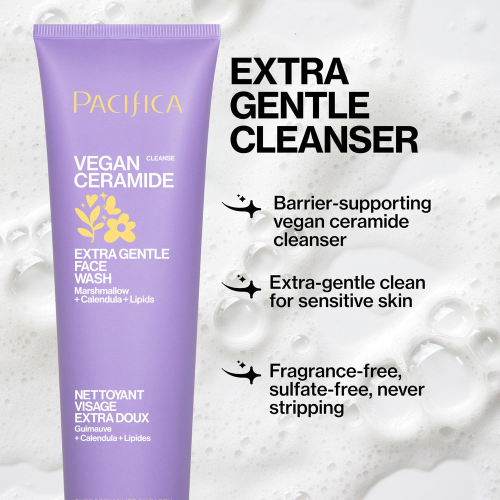 Pacifica close-up of foamy cleanser texture demonstrating gentle lather
