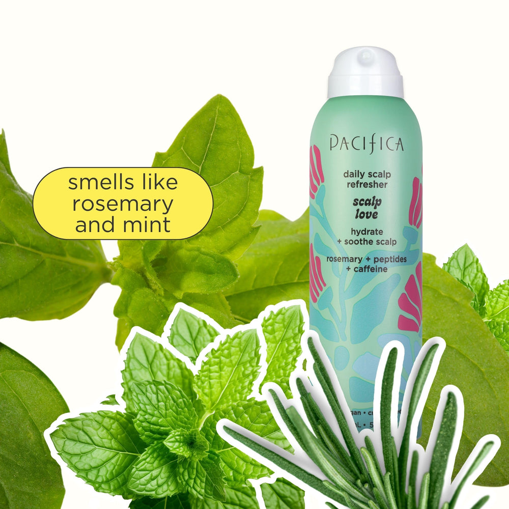 Pacifica rosemary and mint botanicals highlighting natural extracts that refresh the scalp