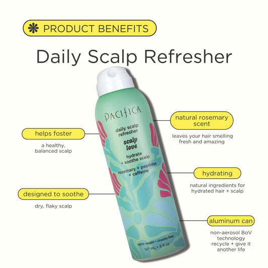 Pacifica scalp refresher mist spray closeup demonstrating fine cooling mist for rapid relief