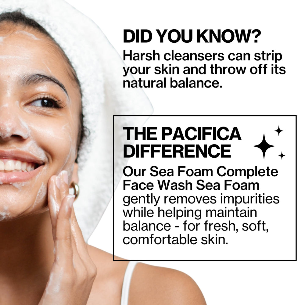 Pacifica Sea Foam being dispensed onto palm illustrating soft lather benefit