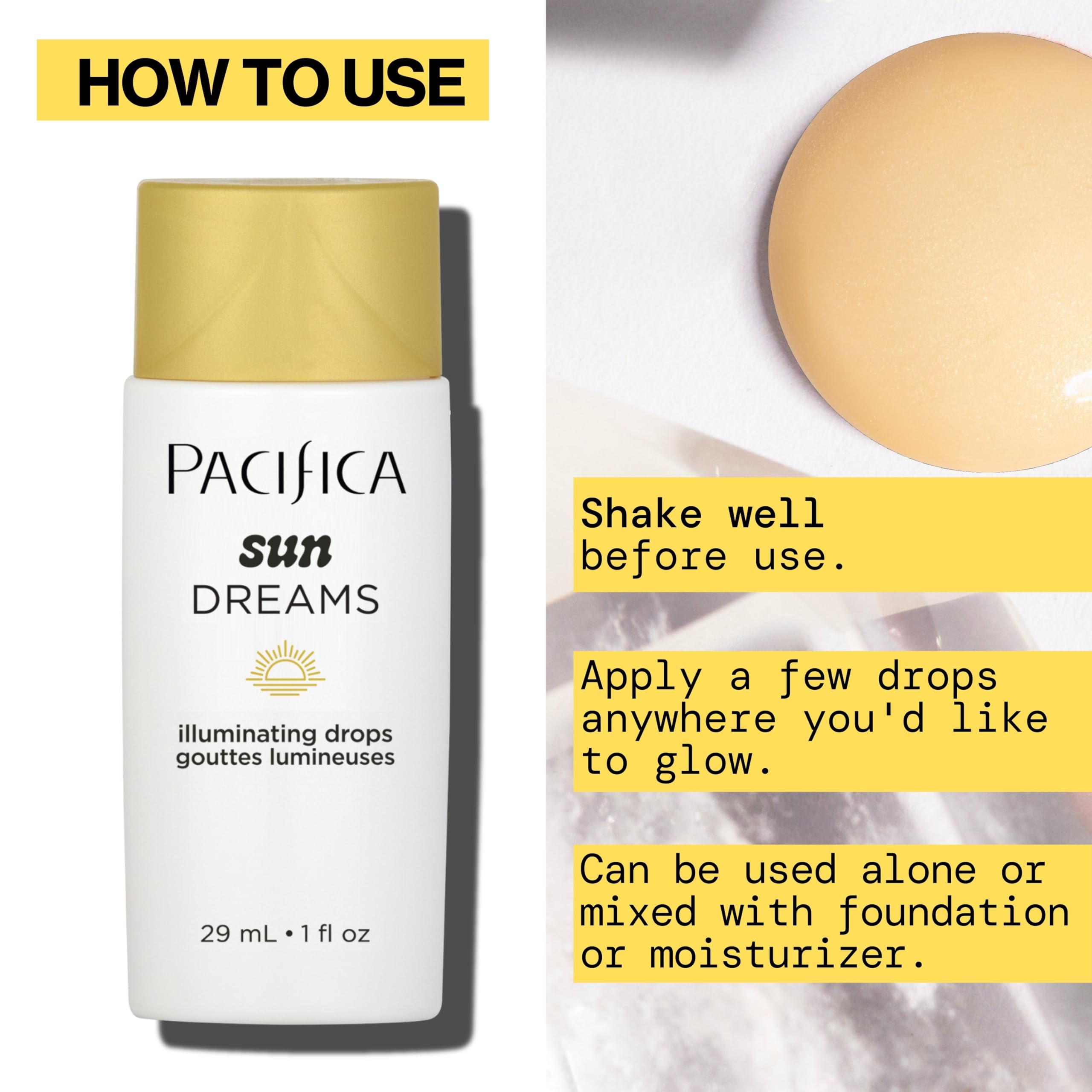 Pacifica Sunset Glow Drops applied on cheekbone illustrating instant sun-kissed glow