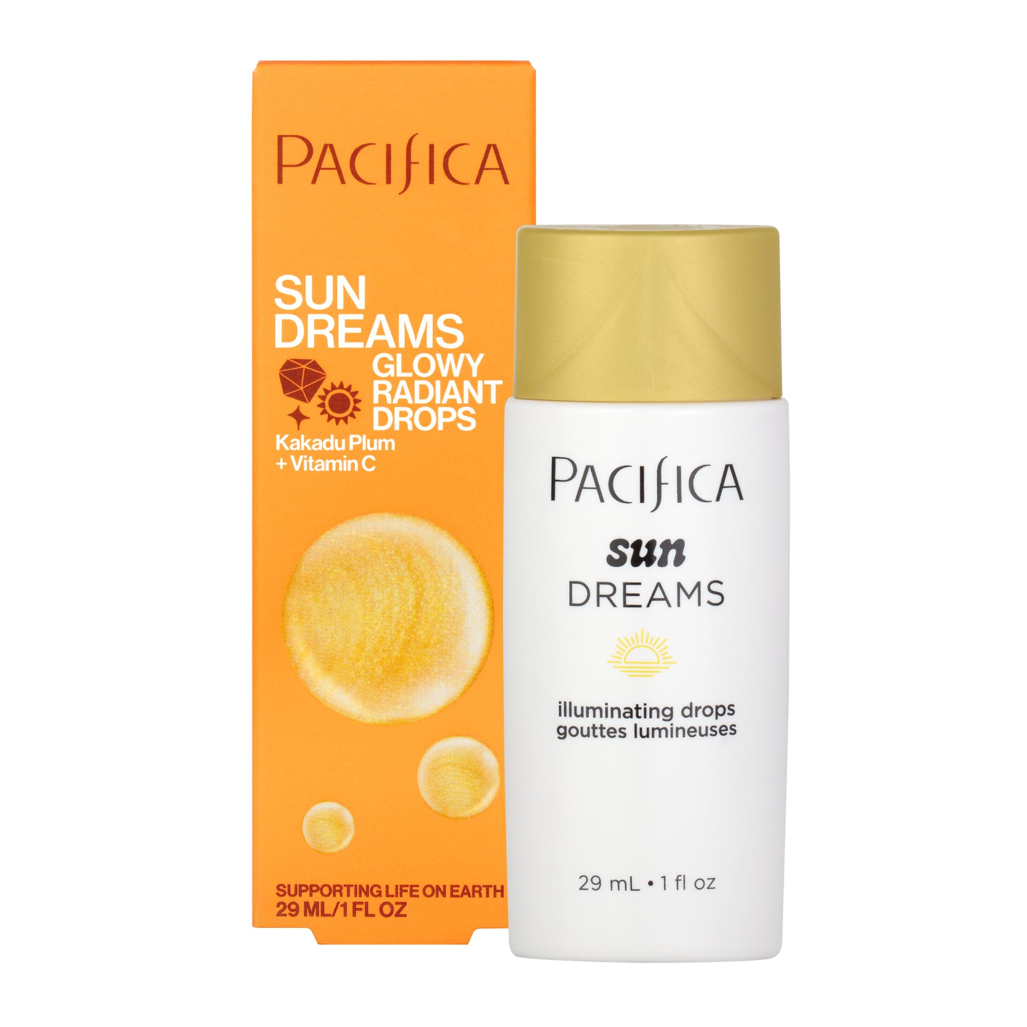 Pacifica Sunset Glow Drops bottle front view showing elegant bronzing serum