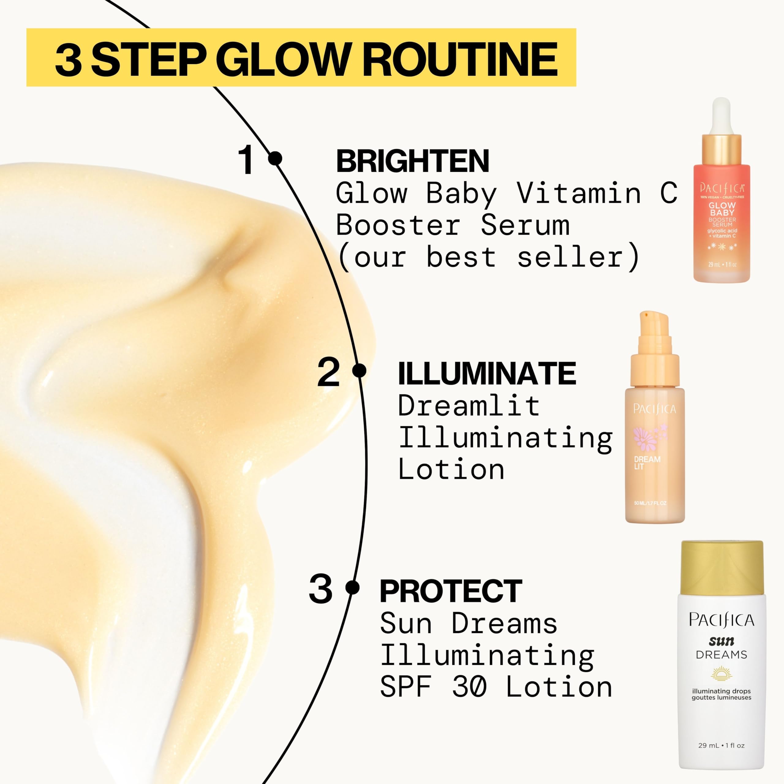 Pacifica Sunset Glow Drops recyclable bottle and packaging highlighting sustainability