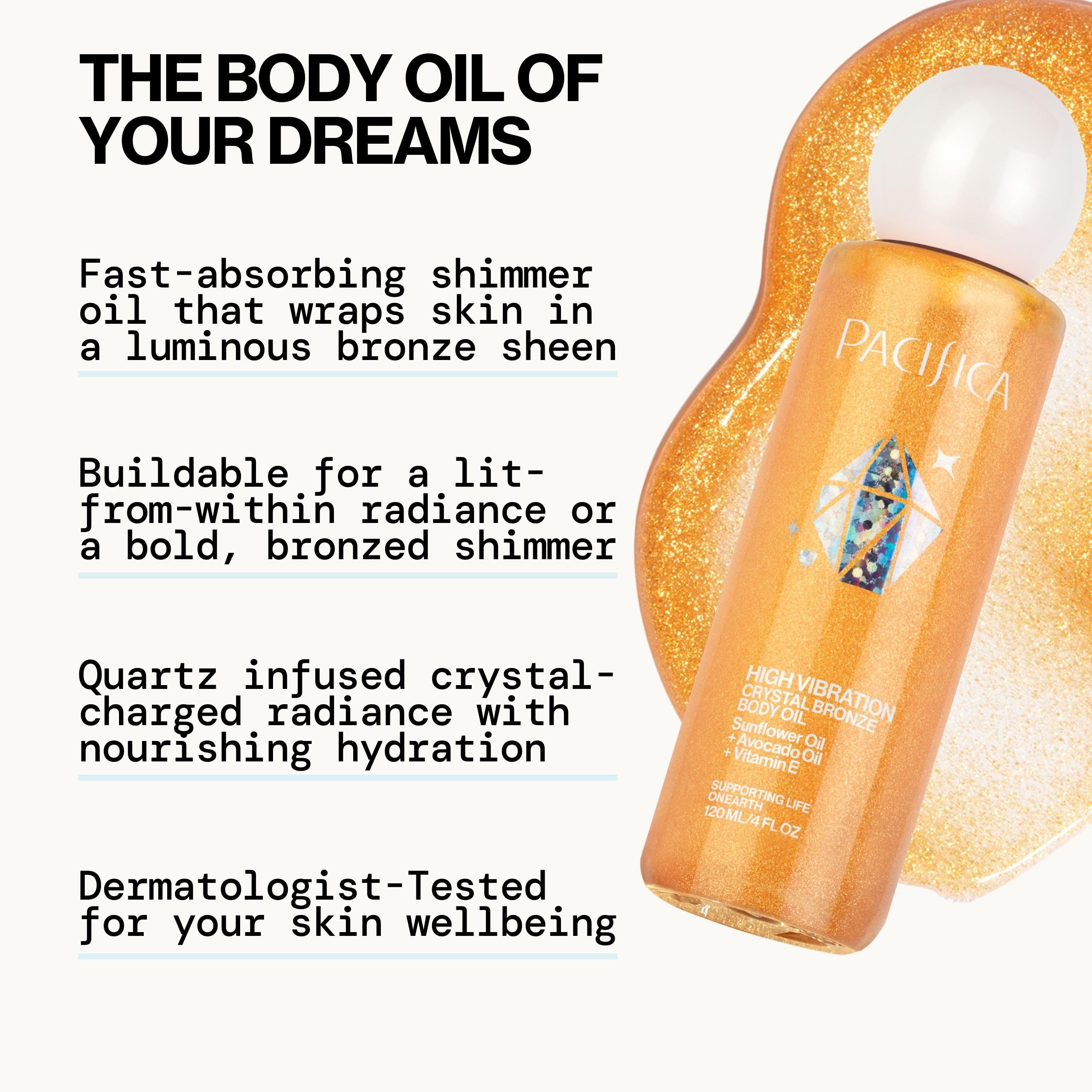 Pacifica oil texture on skin closeup for hydrated luminous finish