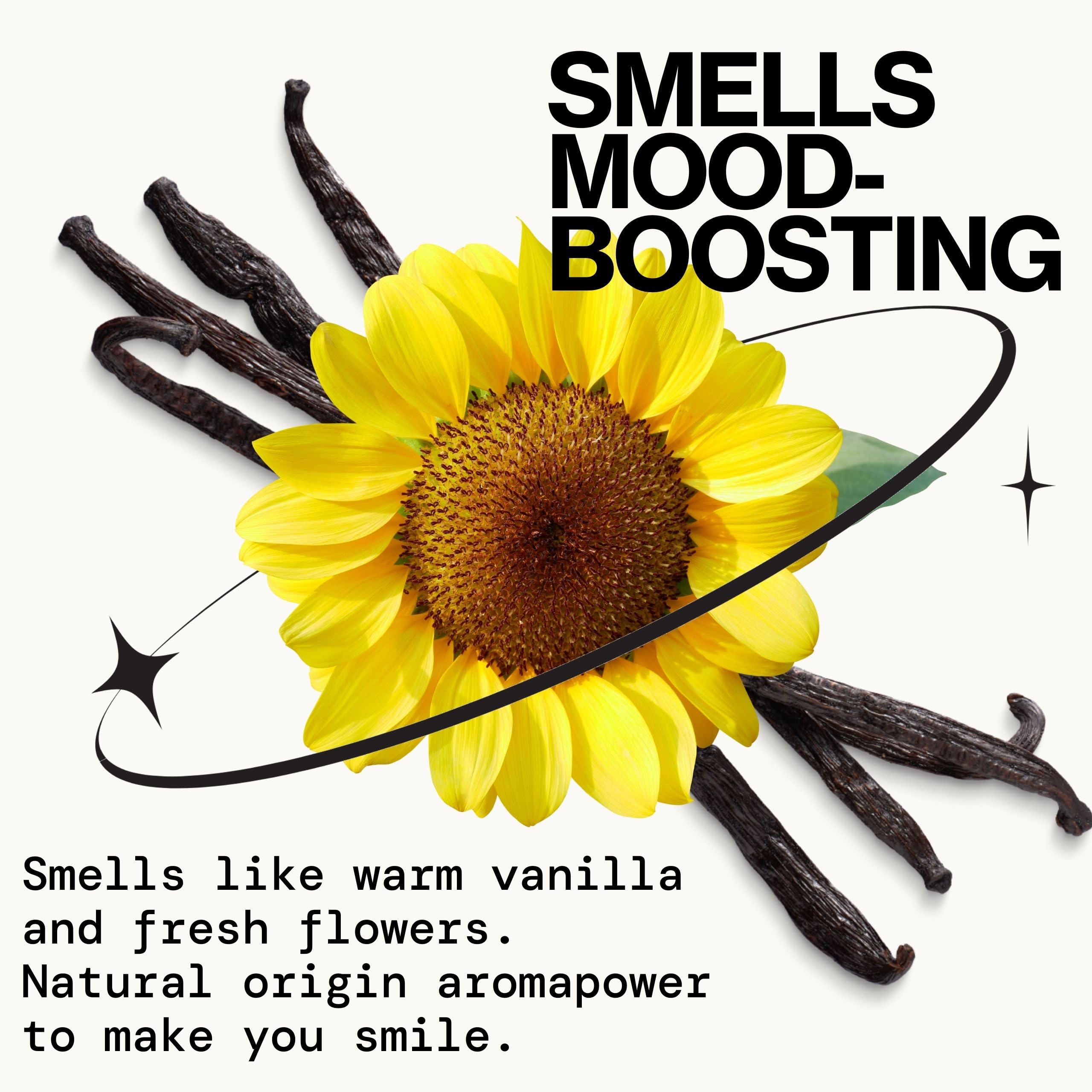 Pacifica product staged with vanilla pods to convey comforting warm scent