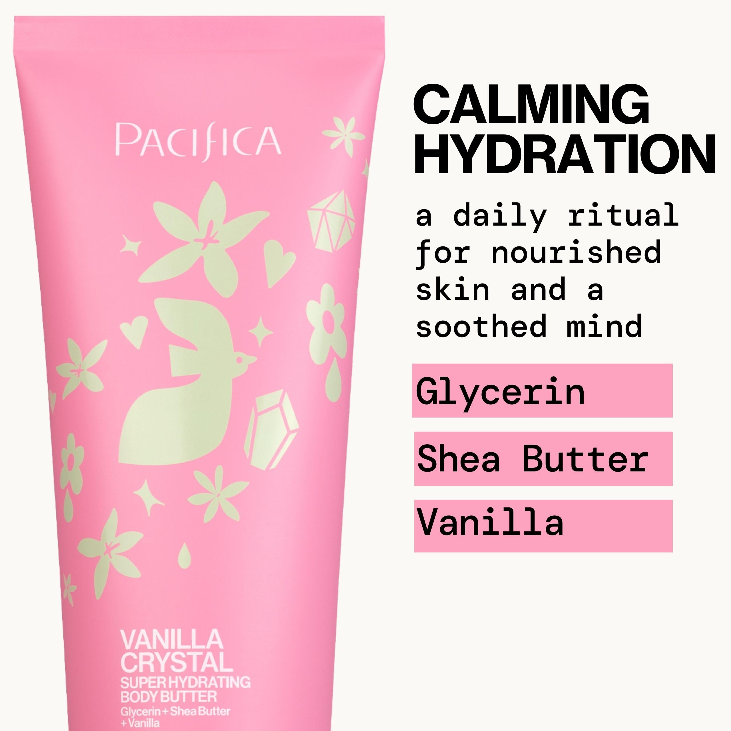 Pacifica lotion being dispensed to show smooth application benefit