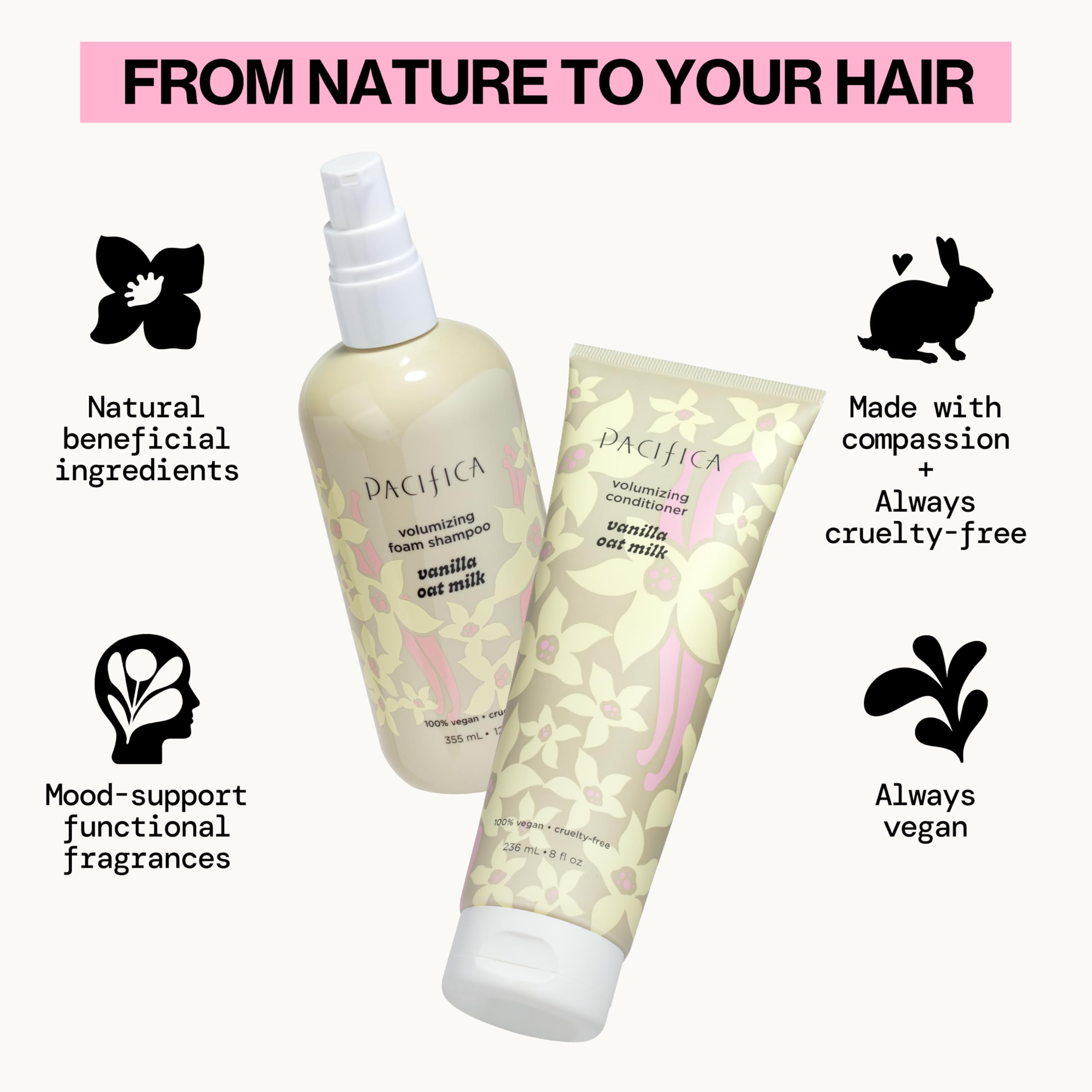 Pacifica opened cap with a drop highlighting rinsable, non-greasy formula