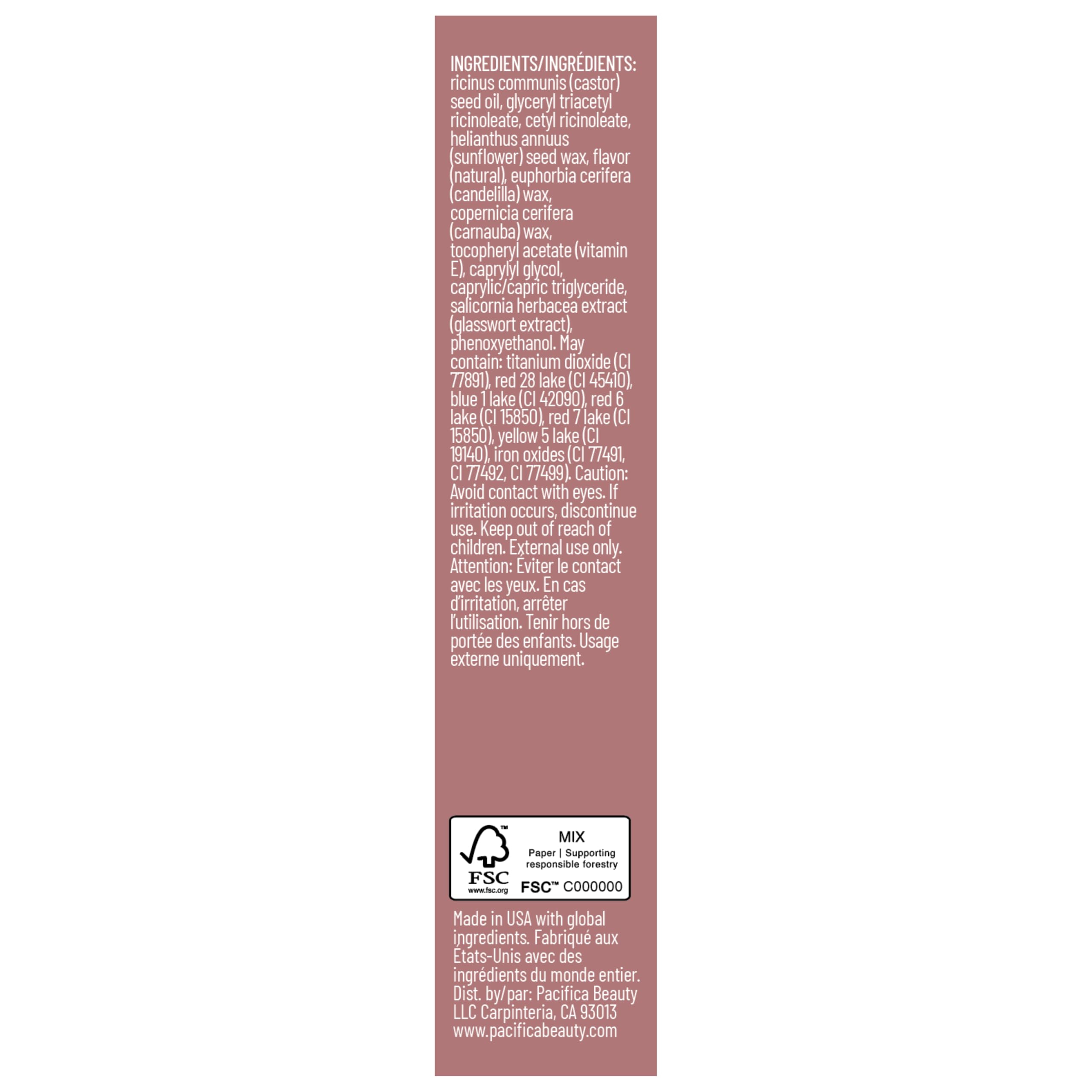 Pacifica packaging back showing usage directions and product facts for shopper confidence