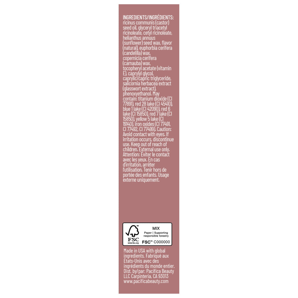 Pacifica packaging back showing usage directions and product facts for shopper confidence