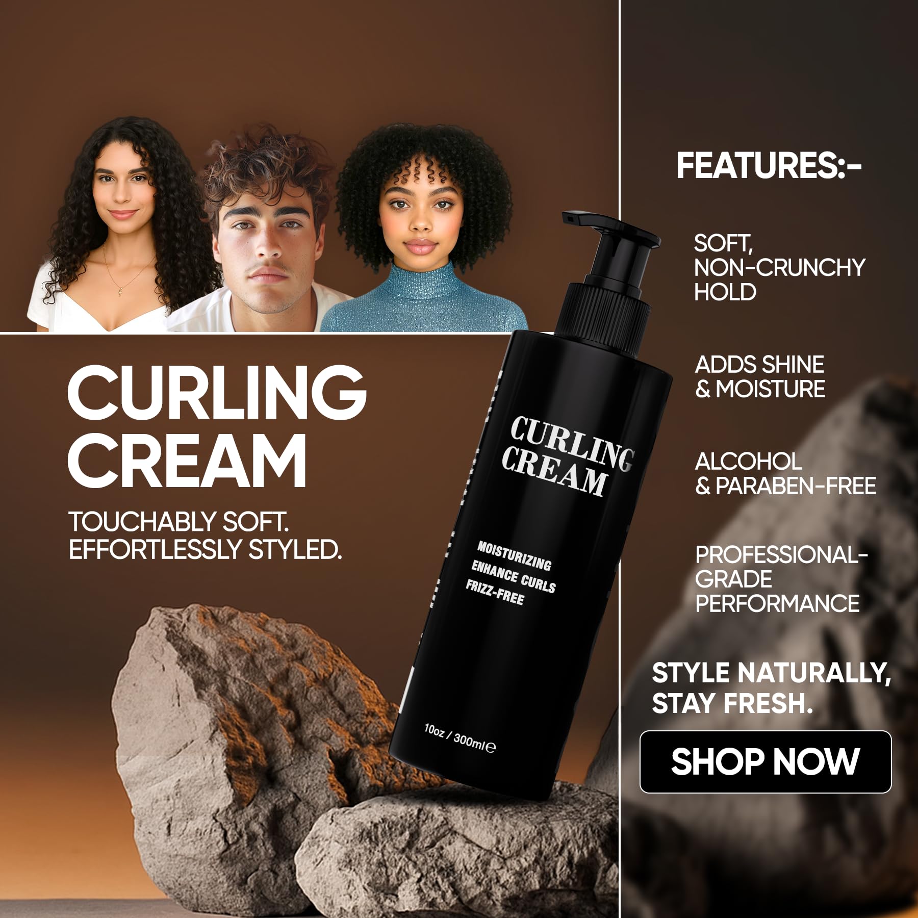 Applying Pacinos cream to damp curls demonstrating improved definition and control