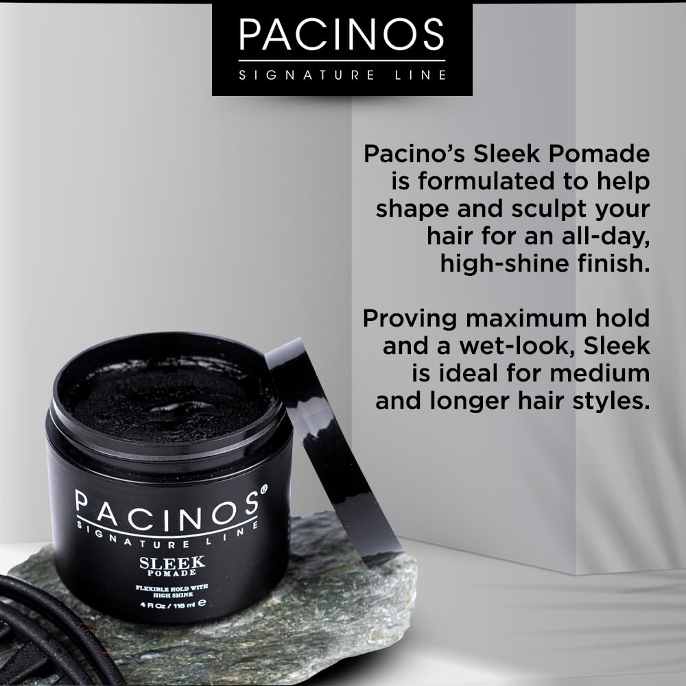 Pacinos pomade in hands during application for controlled styling benefit