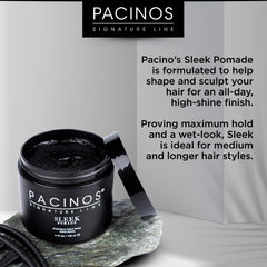 Pacinos pomade in hands during application for controlled styling benefit