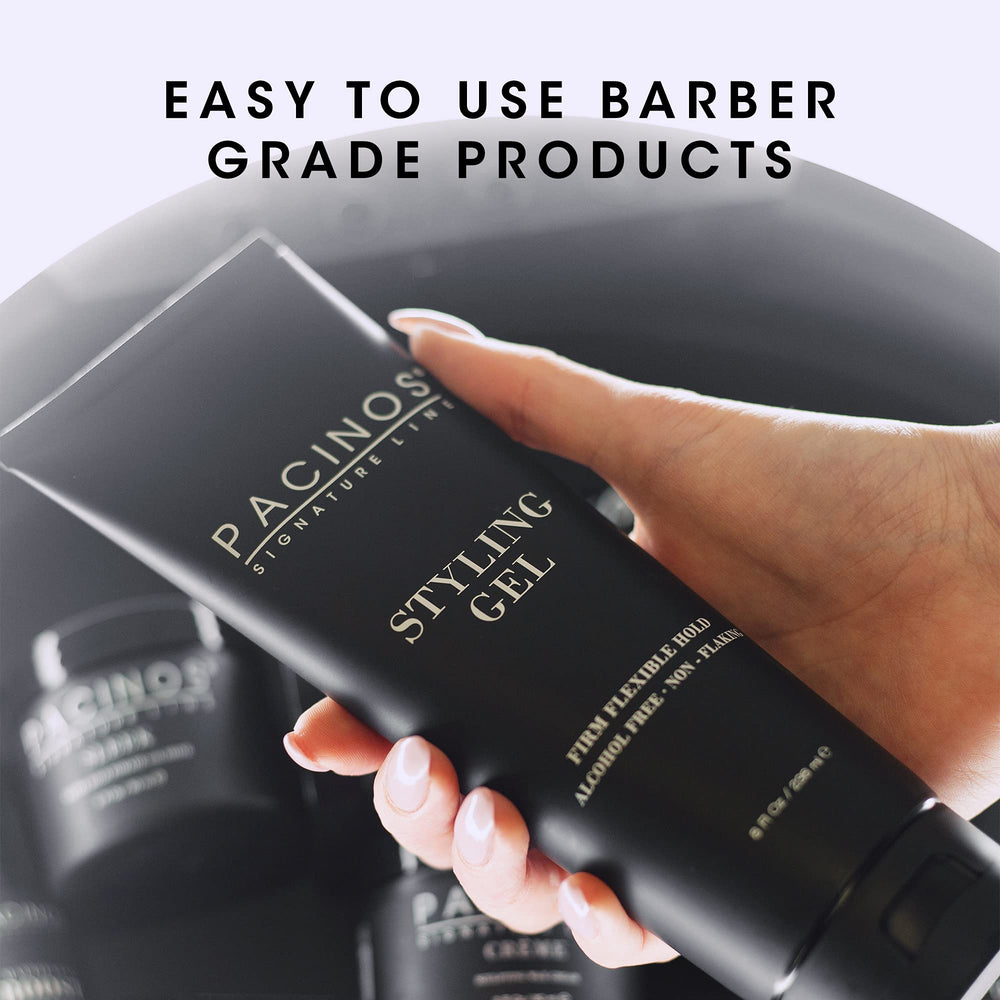 Pacinos sculpted hairstyle lifestyle image illustrating polished finish