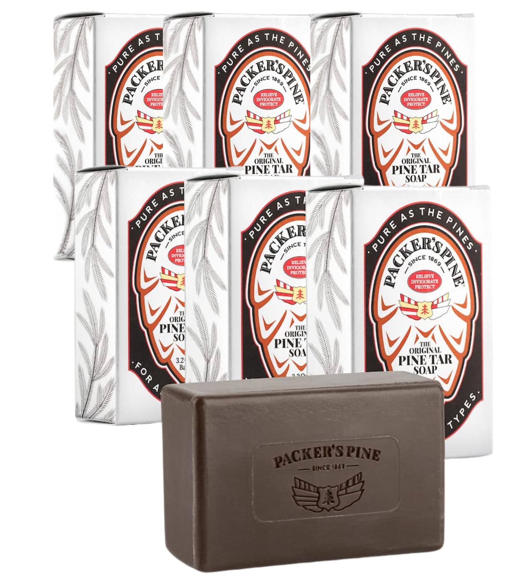 Packer's Pine front bar showing pine tar and natural cleansing benefit