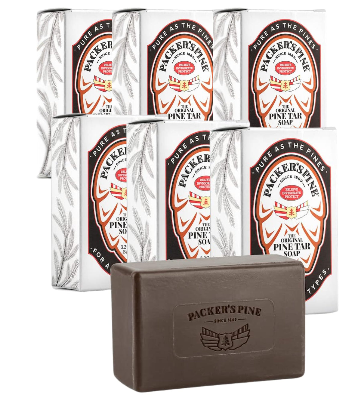 Packer's Pine front bar showing pine tar and natural cleansing benefit