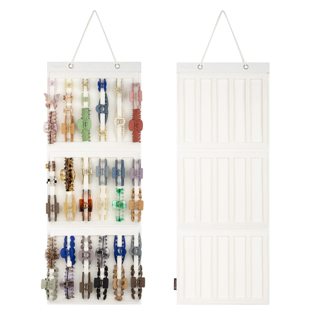 PACMAXI front view ivory hanger showing organized hair clips and tidy display