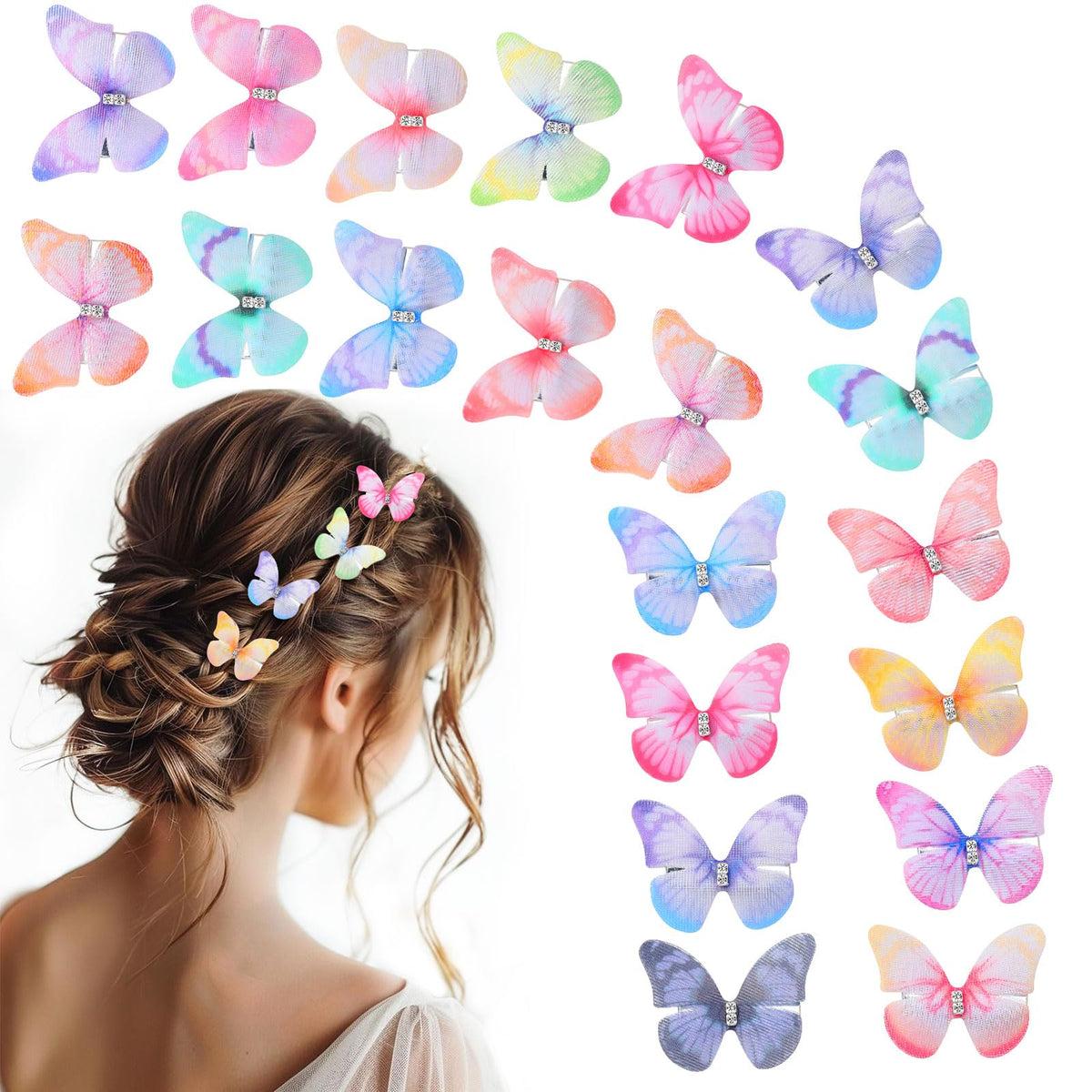 Paderison front view of 20 butterfly clips showing colorful set and convenience