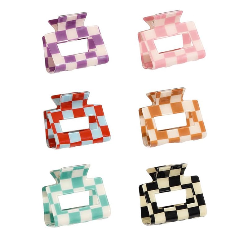Paderison front view of six checkered clips showing colors and compact design benefit style