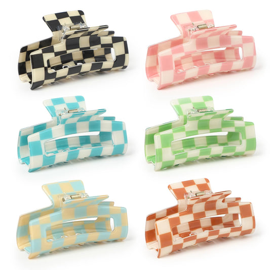 Paderison front view of six checkered clips showing color variety and styling options