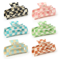 Paderison front view of six checkered clips showing color variety and styling options