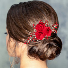 PAGOW red rose comb front view showing elegant floral arrangement and sparkle