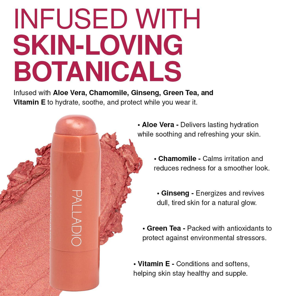 Palladio application on cheek demonstrating dewy, buildable color