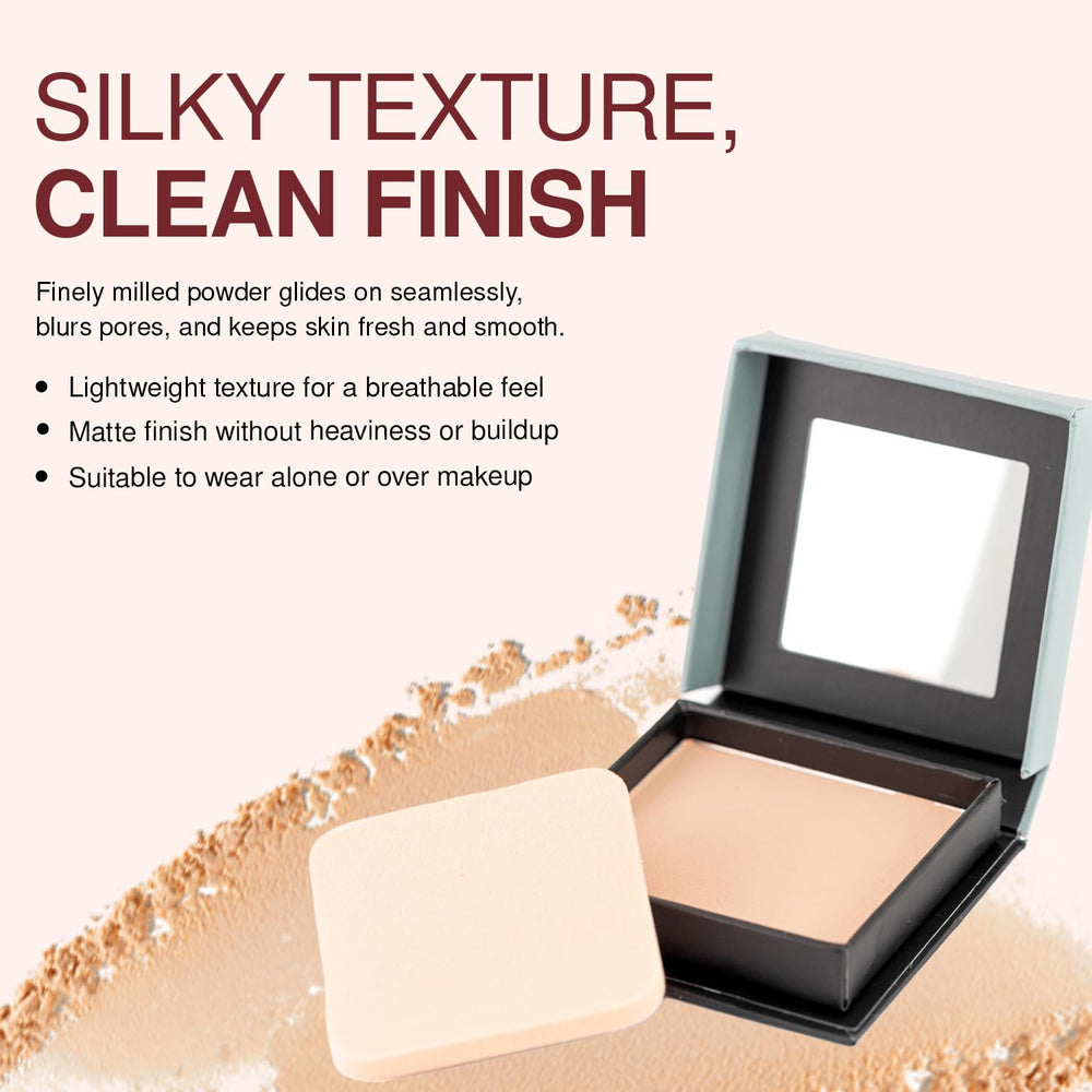 Palladio powder applied with brush on cheek to demonstrate oil control benefit