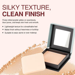 Palladio powder applied with brush on cheek to demonstrate oil control benefit
